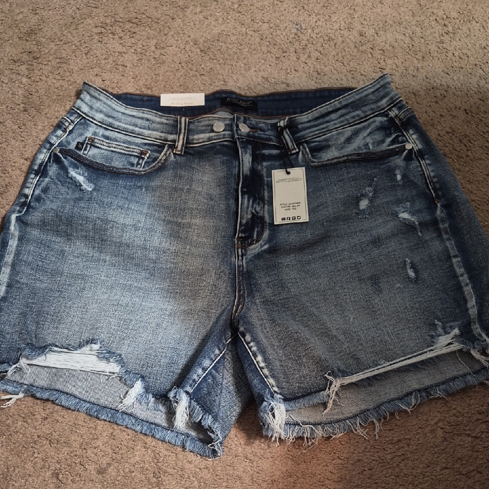 Judy Blue Medium Wash Distressed Denim Cutoff Shorts